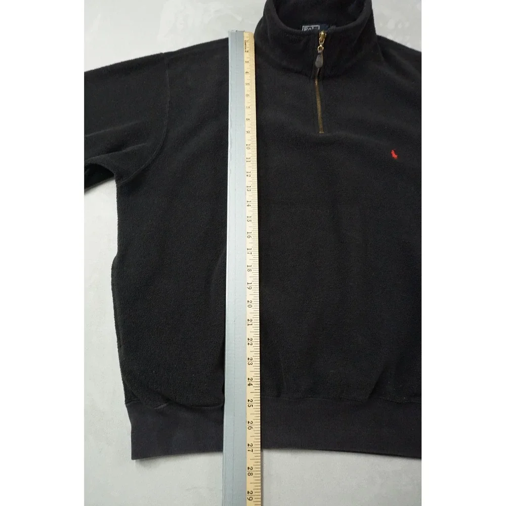 Vintage Polo‎ Ralph Lauren Fleece Sweater Mens Large Black Quarter Zip Pullover